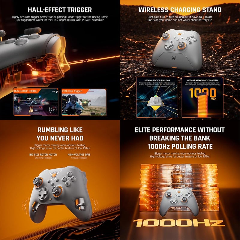 BIGBIG WON PC Controllers, Gale Hall Wireless Controllers, Motion Control, Hall Joysticks&Triggers, 3 Pairs of Thumbsticks, PC App Game Controllers for Switch/Switch2/iOS/Android Wireless Gaming Controller - Image 4